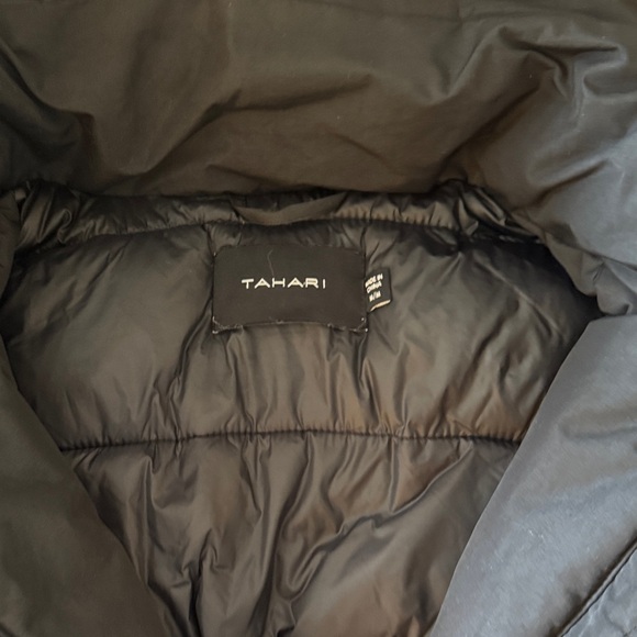 Tahari Black Puffer Coat with Faux Fur Hood - Picture 4 of 6